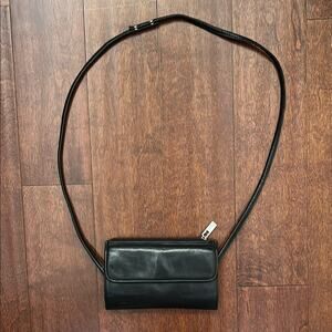Vintage Fossil Minimalist Black Leather Crossbody Wallet Bag, Butter Soft